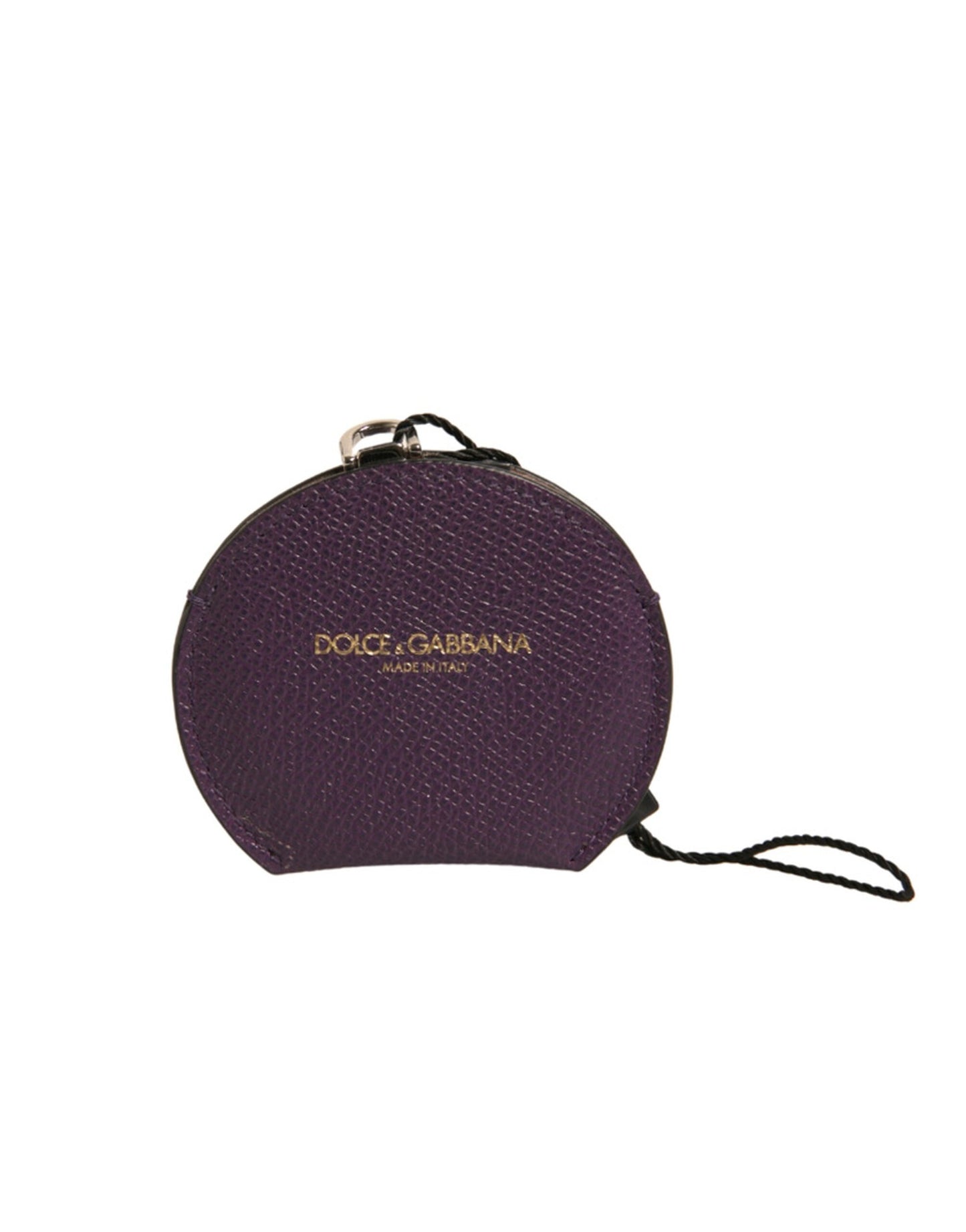 Purple Calfskin Leather Round Logo Hand Mirror Holder-Dolce & Gabbana-LabelTerrace.com