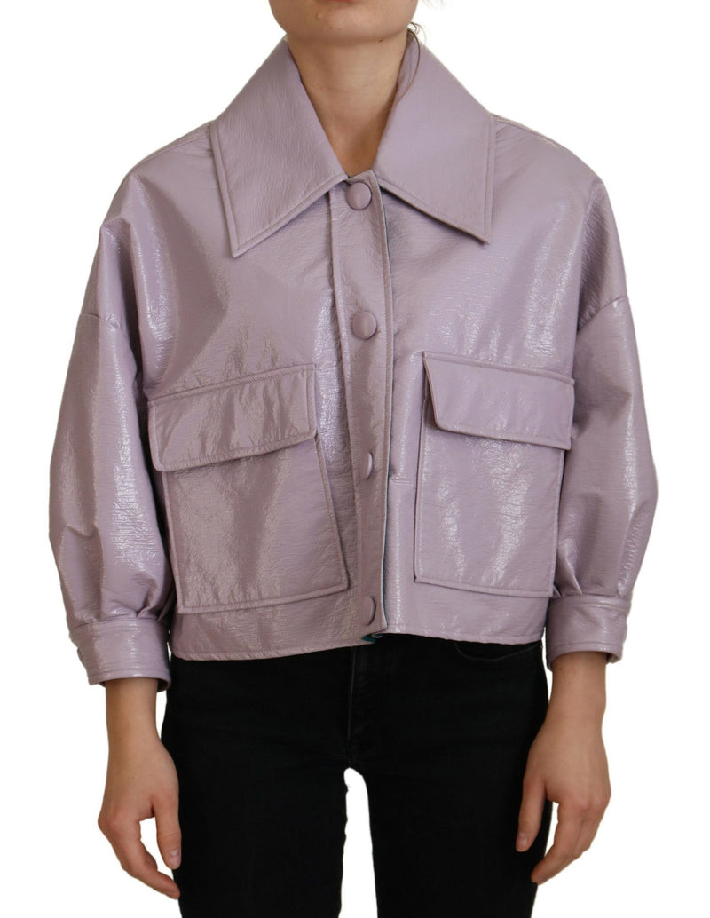 Purple Cotton Button Down Cropped Jacket-Dolce & Gabbana-LabelTerrace.com