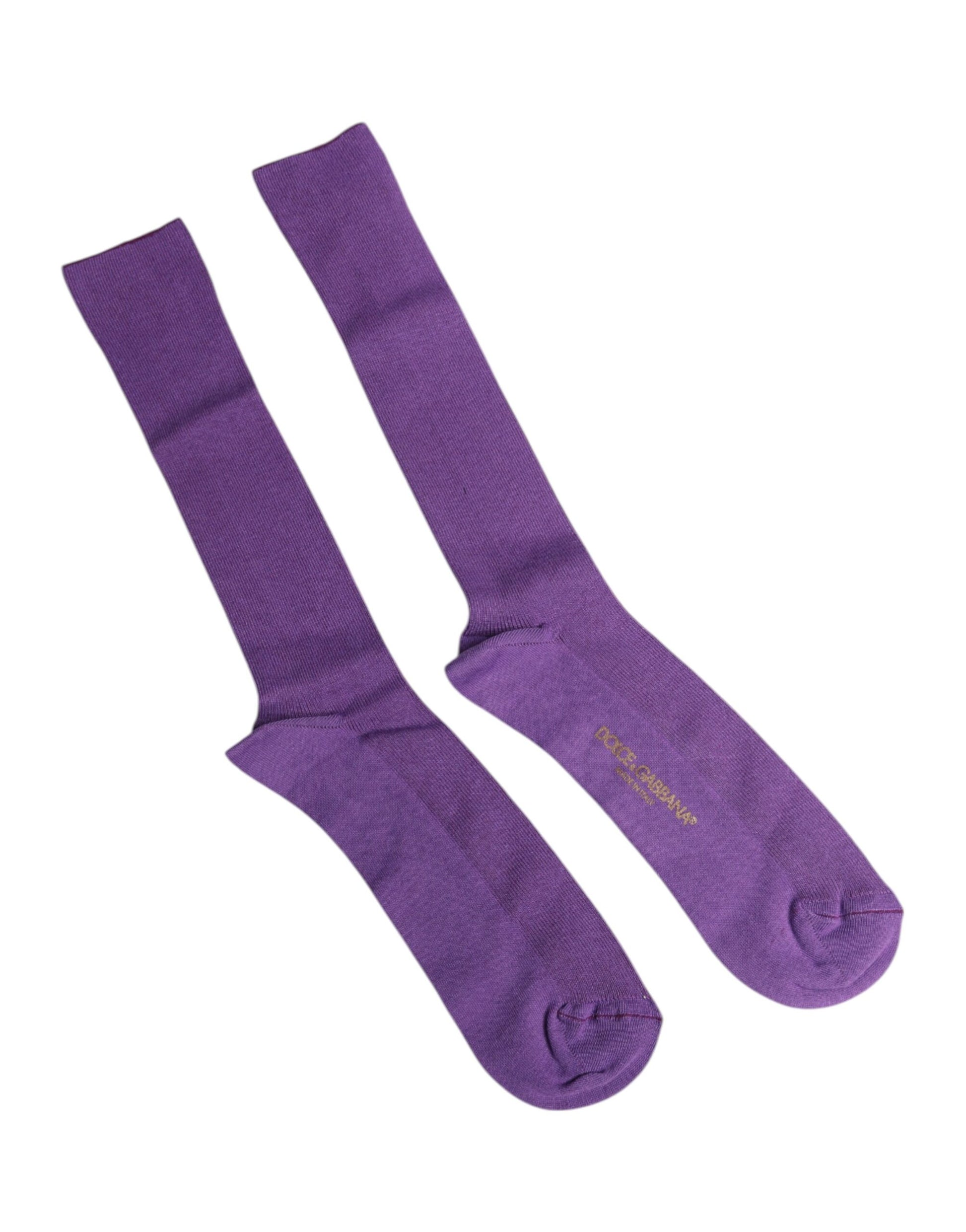 Purple Cotton Logo Over The Calf Socks-Dolce & Gabbana-LabelTerrace.com