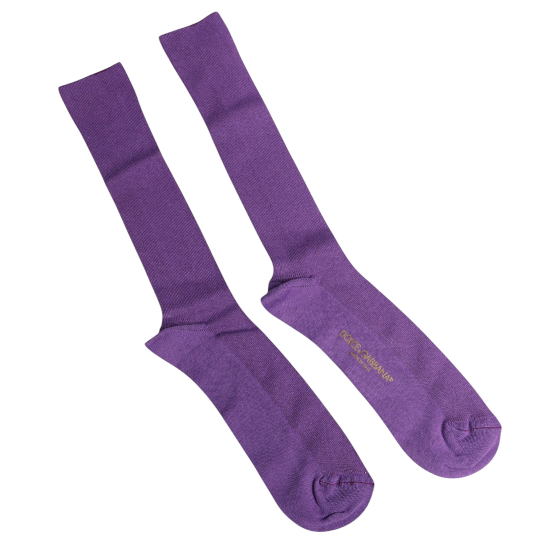 Purple Cotton Logo Over The Calf Socks-Dolce & Gabbana-LabelTerrace.com