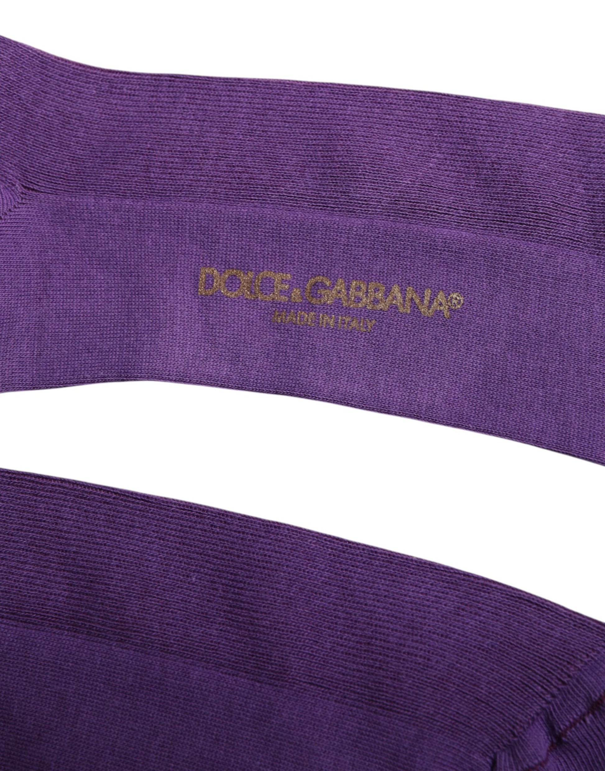 Purple Cotton Logo Over The Calf Socks-Dolce & Gabbana-LabelTerrace.com