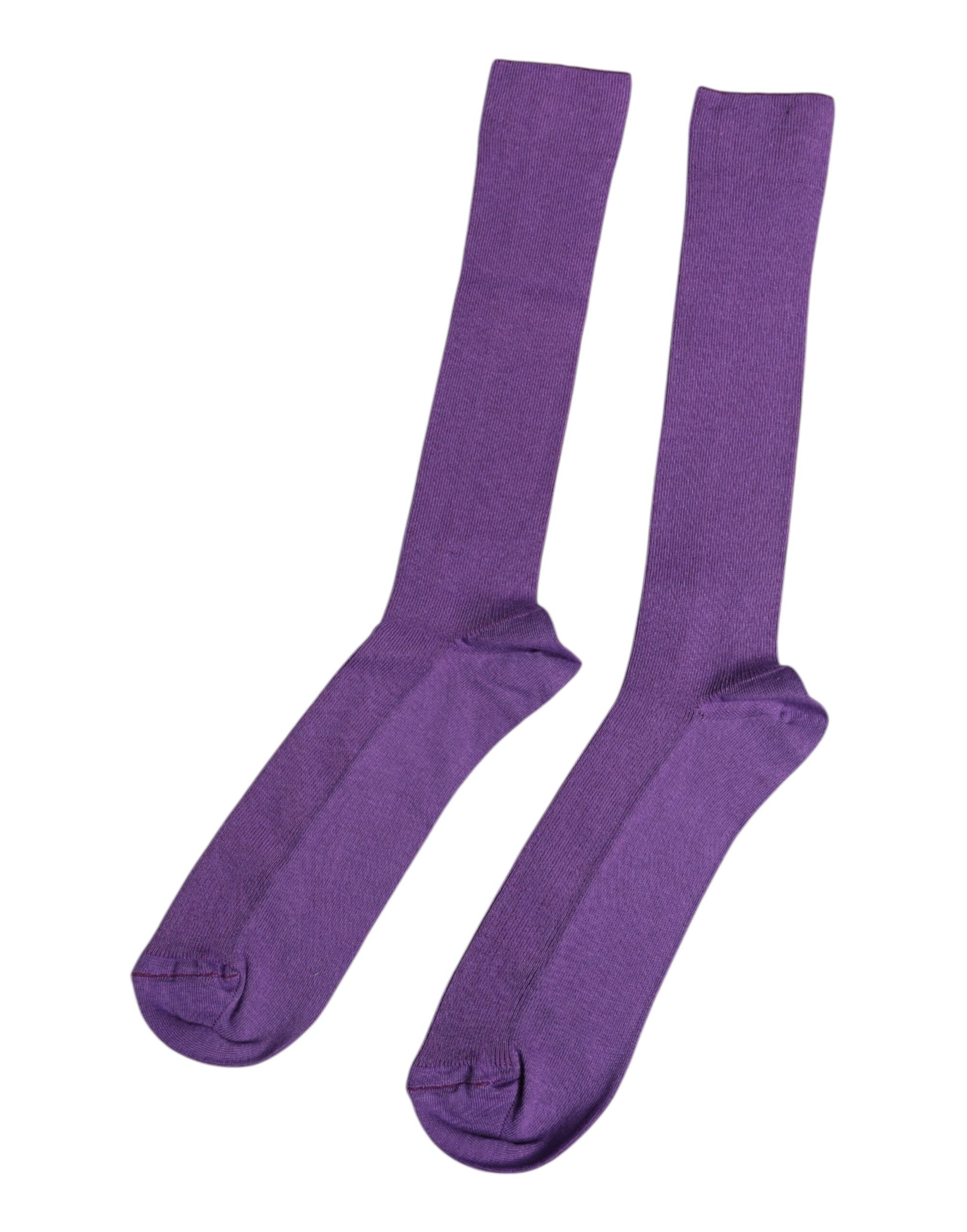 Purple Cotton Logo Over The Calf Socks-Dolce & Gabbana-LabelTerrace.com