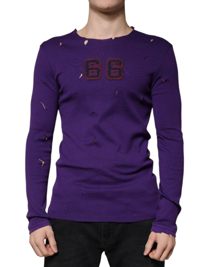 Purple Cotton Round Neck Pullover Men Sweater-Dolce & Gabbana-LabelTerrace.com