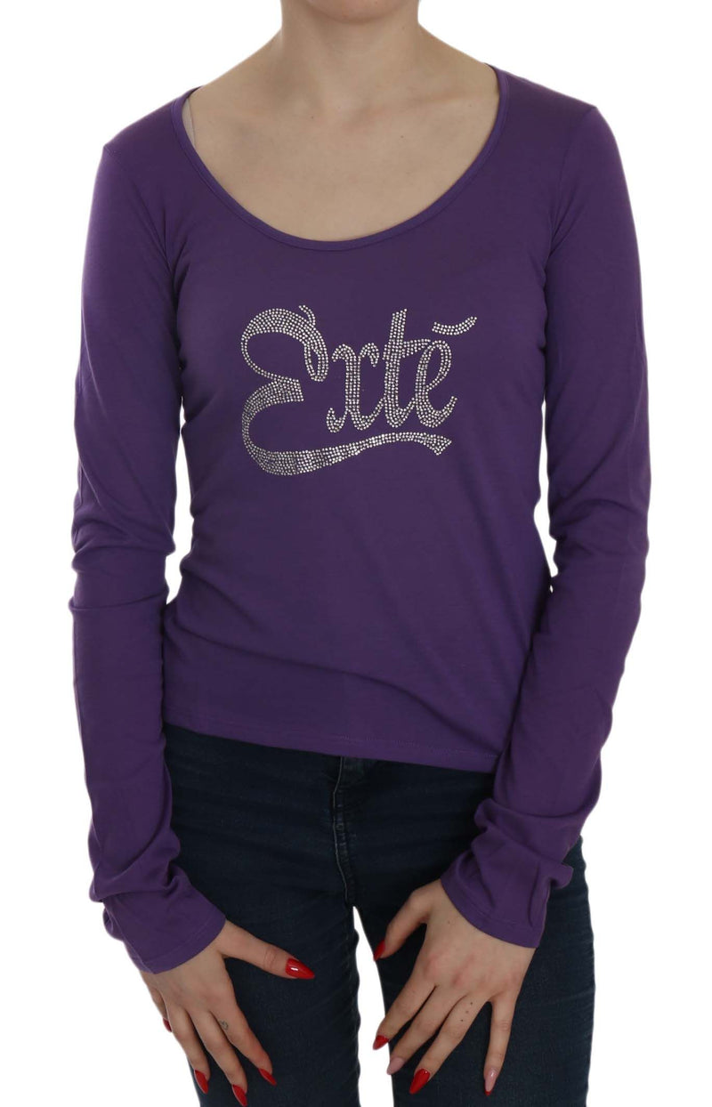 Purple Crystal Embellished Long Sleeve Casual Top-Exte-LabelTerrace.com