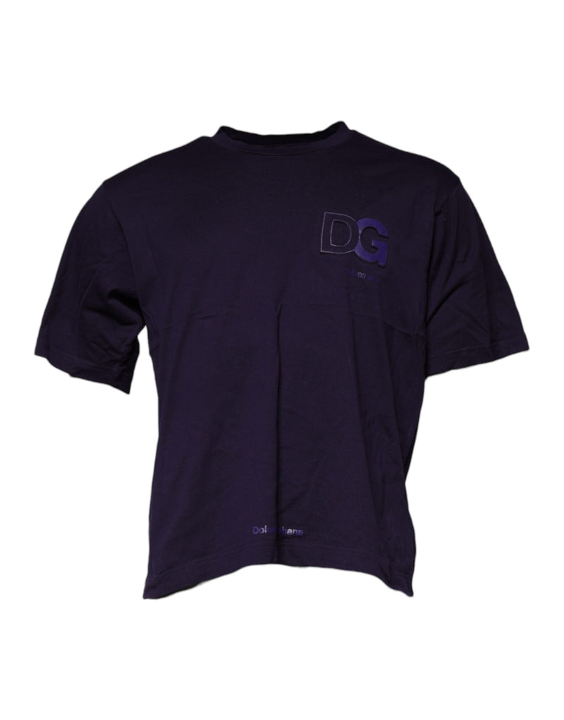 Purple DG Logo Cotton Crew Neck T-shirt-Dolce & Gabbana-LabelTerrace.com