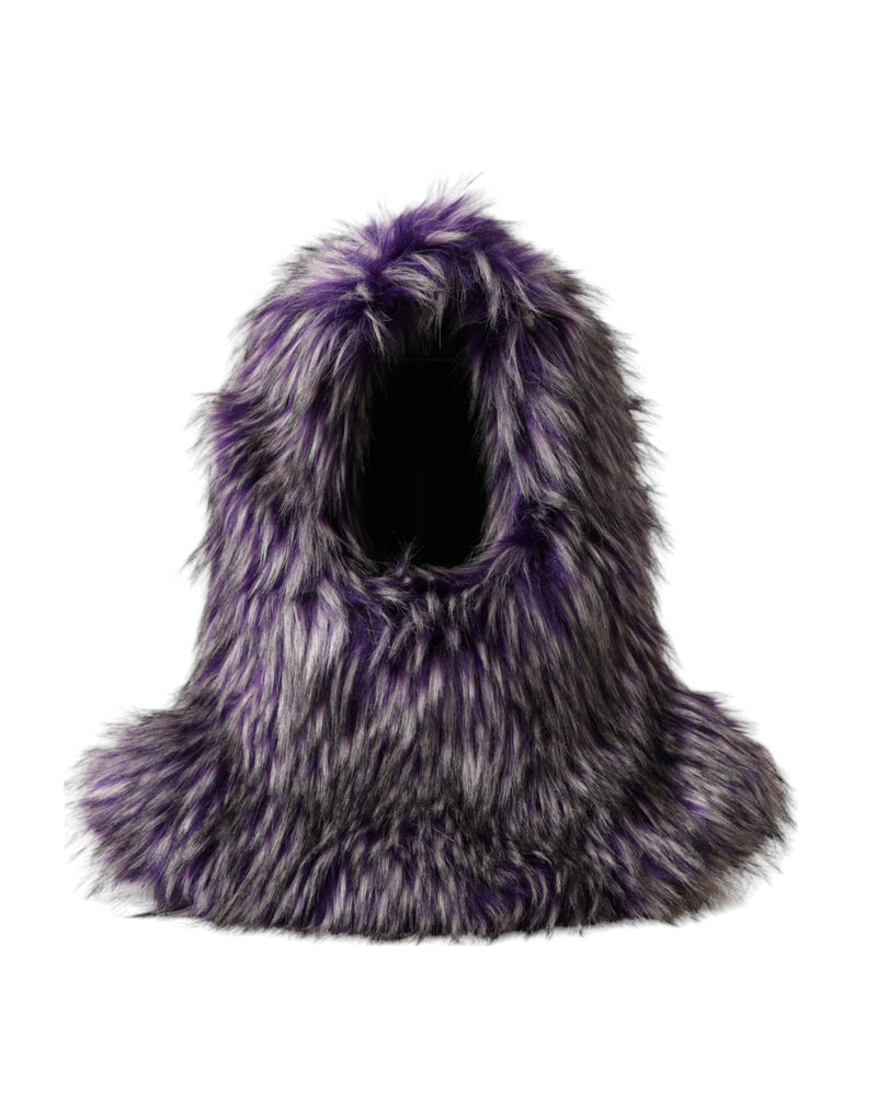 Purple Faux Fur Whole Head Wrap Hat-Dolce & Gabbana-LabelTerrace.com
