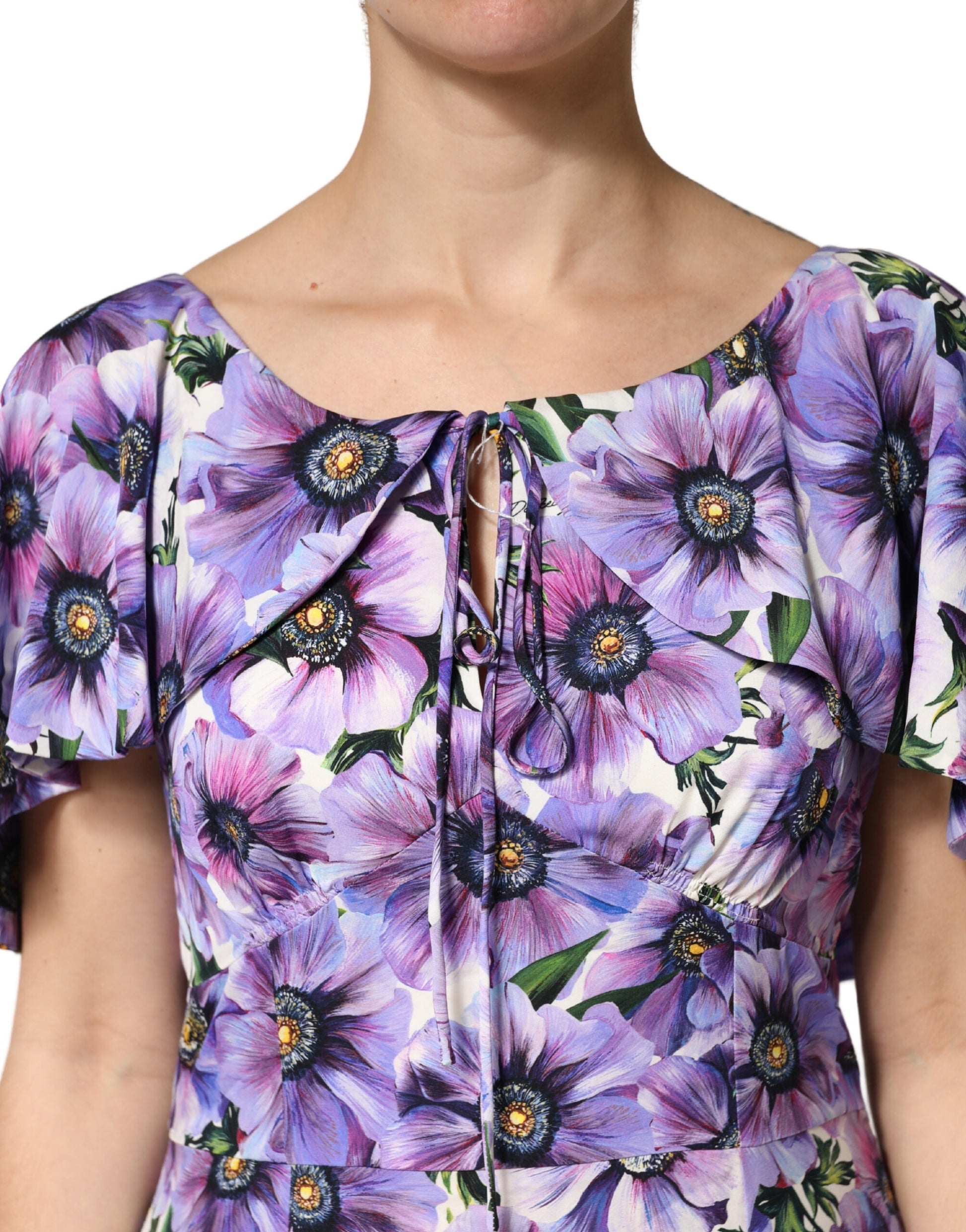 Purple Floral Silk Stretch Elegant Gown Dress