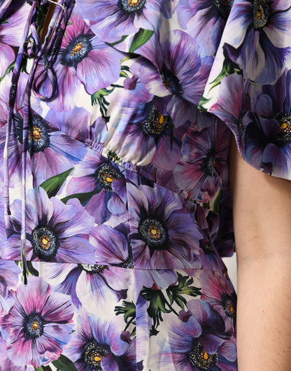 Purple Floral Silk Stretch Elegant Gown Dress