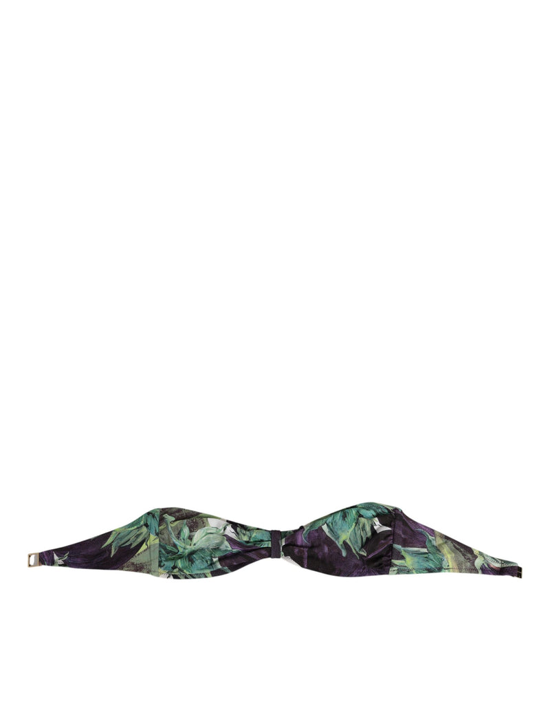 Purple Green Leaf Print Bandeau Swimwear Underwear-Dolce & Gabbana-LabelTerrace.com
