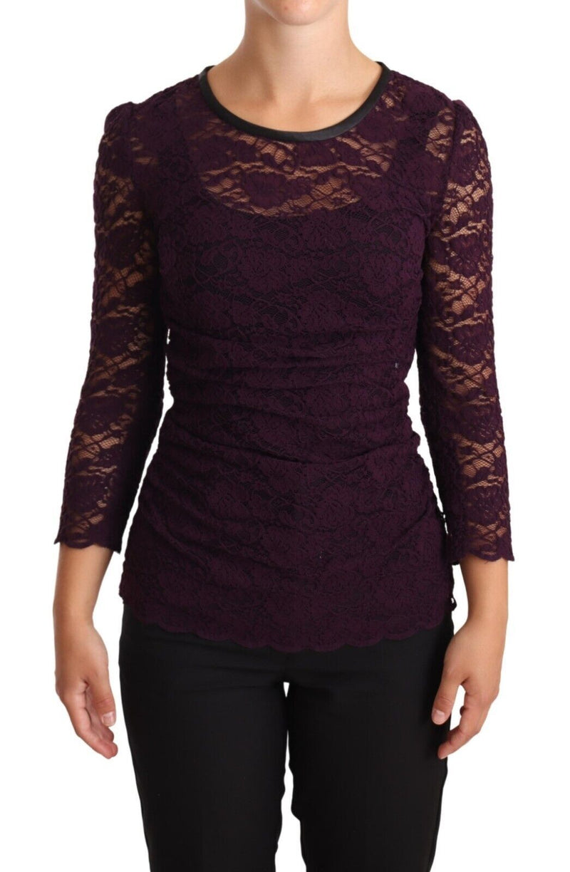 Purple Lace Long Sleeve Top Blouse-Dolce & Gabbana-LabelTerrace.com