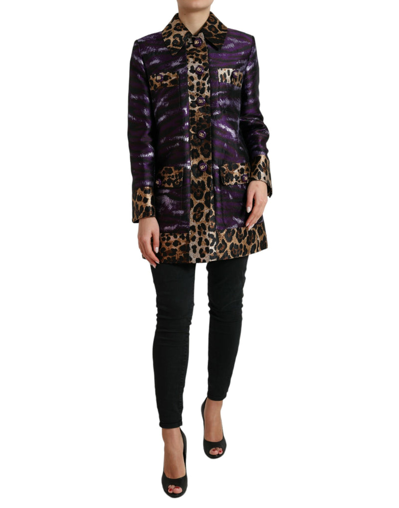 Purple Lamé Jacquard Tiger Print Coat Jacket-Dolce & Gabbana-LabelTerrace.com