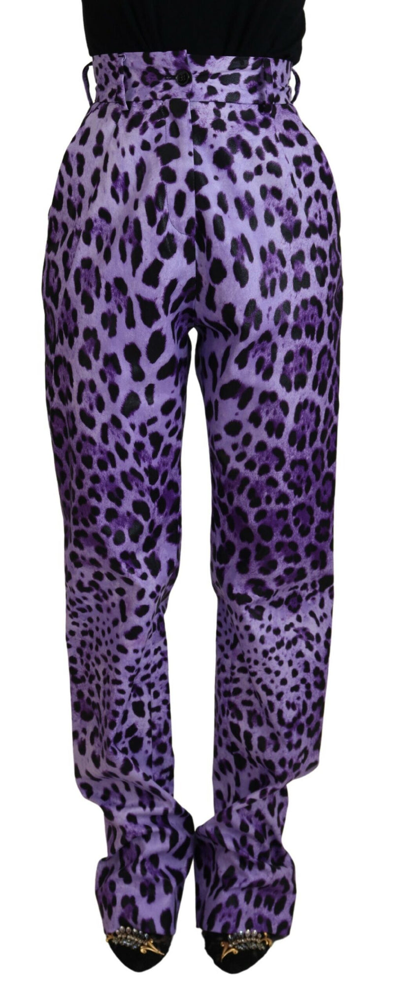 Purple Leopard Print High Waist Pants-Dolce & Gabbana-LabelTerrace.com