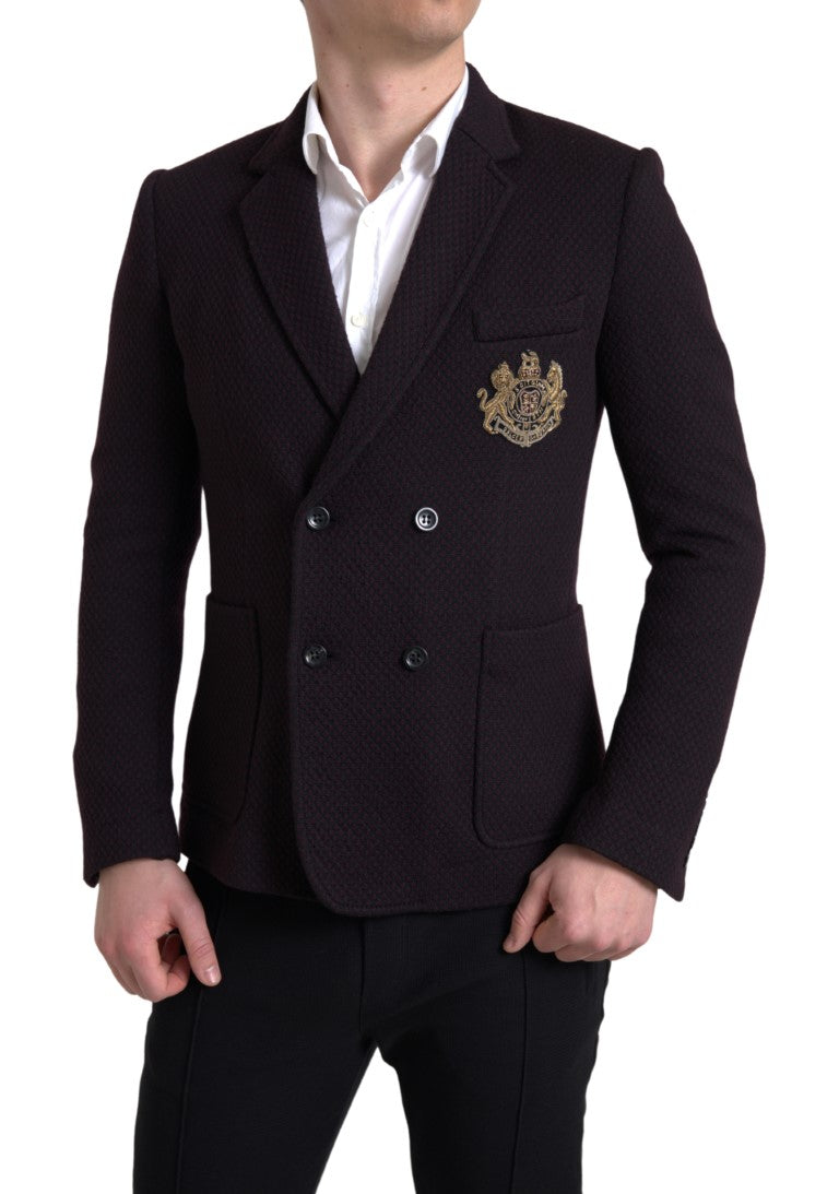 Purple Logo Embroidery Double Breasted Blazer-Dolce & Gabbana-LabelTerrace.com