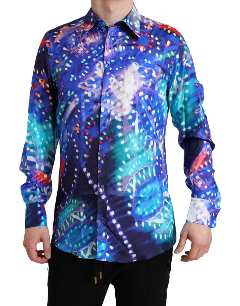 Purple Luminarie Silk Slim MARTINI Shirt-Dolce & Gabbana-LabelTerrace.com