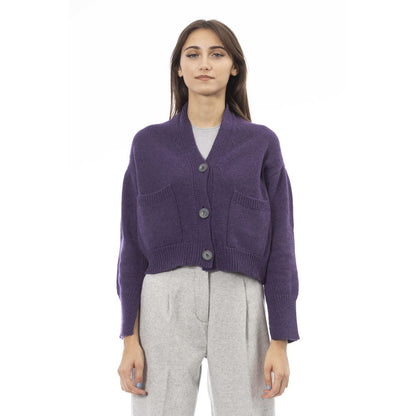 Purple Merino Wool Women Cardigan