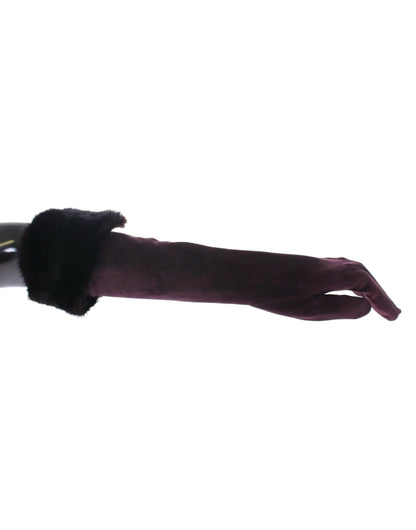Purple Mink Fur Goatskin Suede Leather Gloves-Dolce & Gabbana-LabelTerrace.com