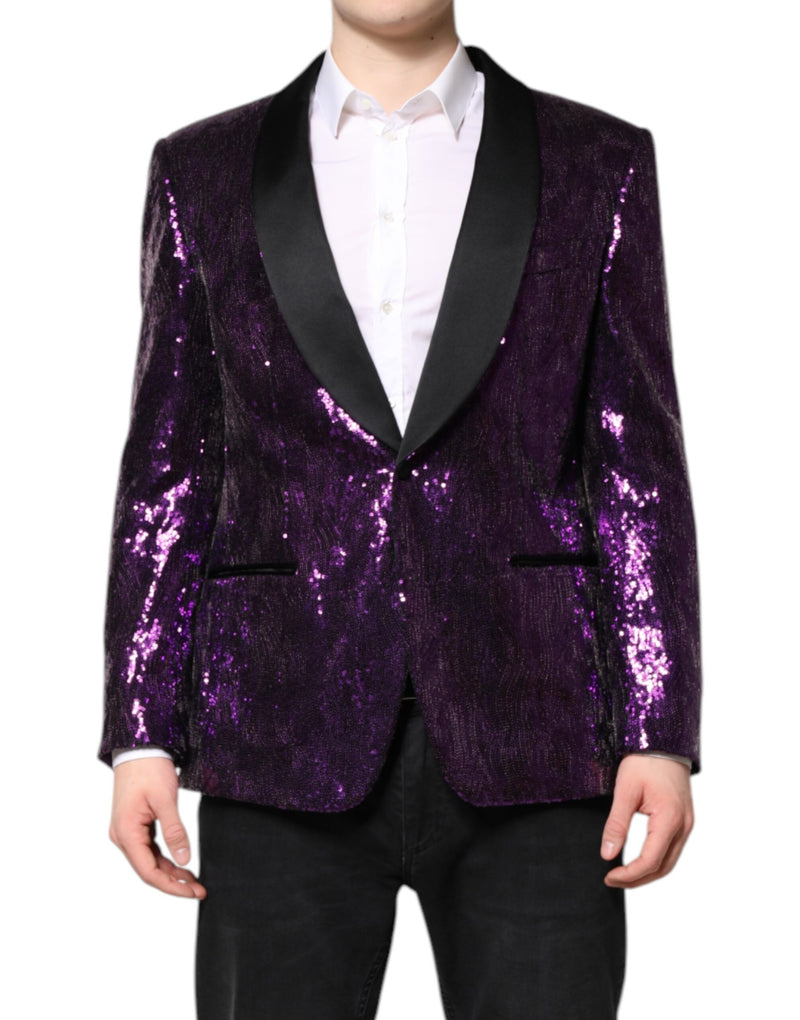Purple SICILIA Sequin Embellish Coat Jacket-Dolce & Gabbana-LabelTerrace.com