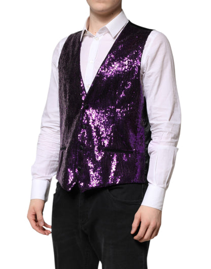 Purple Sequined Dress Formal Waistcoat Vest-Dolce & Gabbana-LabelTerrace.com