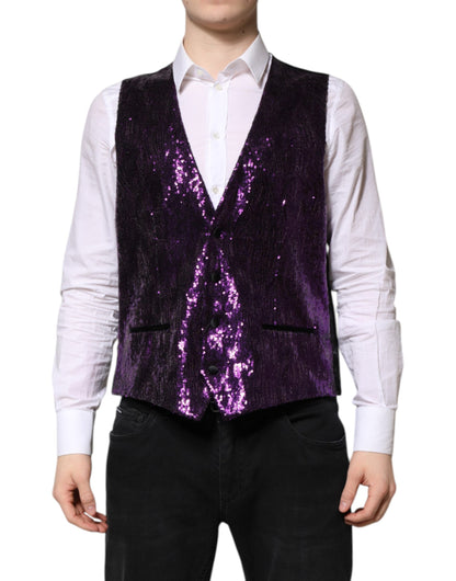 Purple Sequined Dress Formal Waistcoat Vest-Dolce & Gabbana-LabelTerrace.com