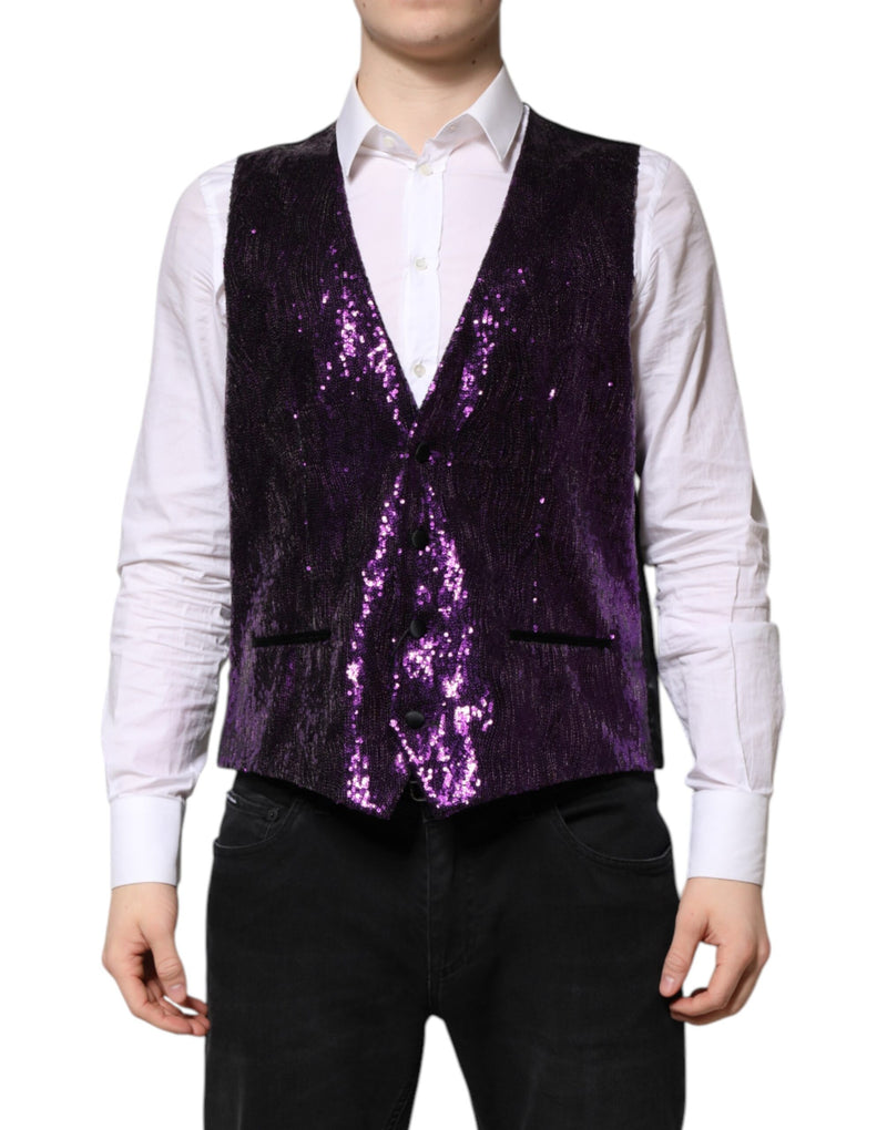 Purple Sequined Dress Formal Waistcoat Vest-Dolce & Gabbana-LabelTerrace.com