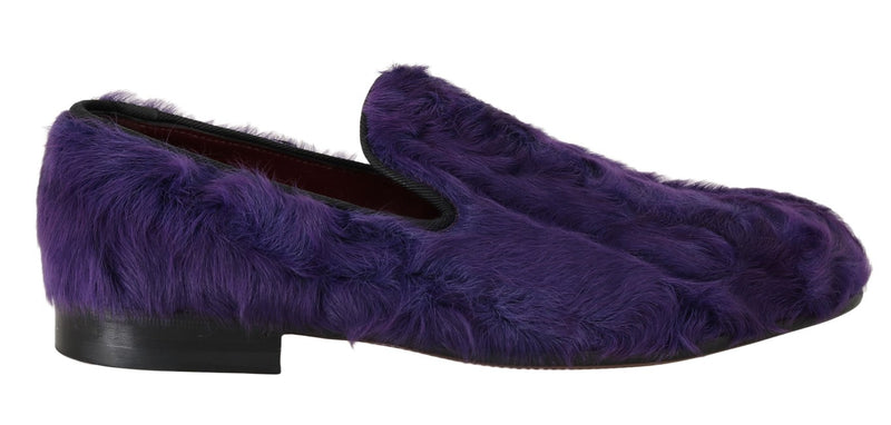 Purple Sheep Fur Leather Loafers-Dolce & Gabbana-LabelTerrace.com