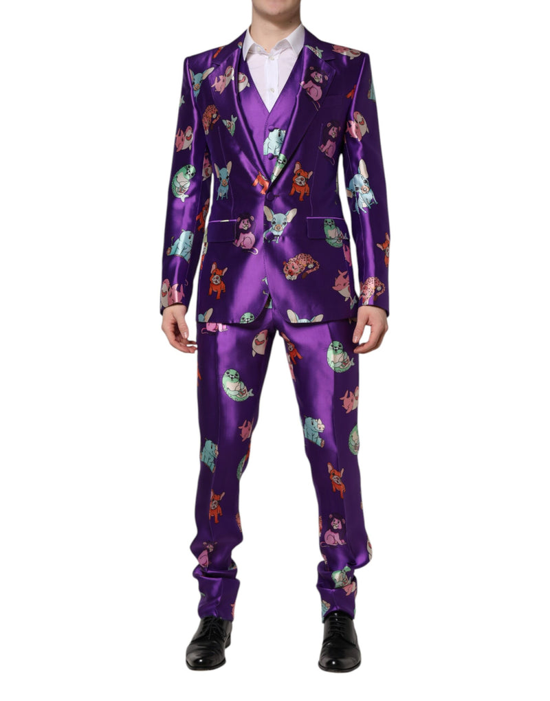 Purple Silk Animal Print 3 Piece Suit-Dolce & Gabbana-LabelTerrace.com
