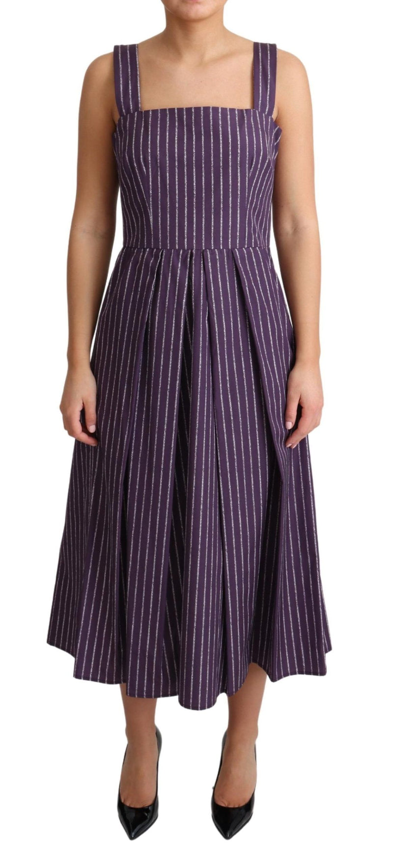 Purple Striped Cotton A-Line Stretch Dress-Dolce & Gabbana-LabelTerrace.com