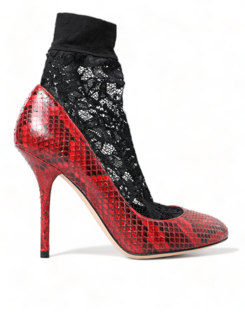 Red Ayers Leather Lace Socks Pumps Shoes-Dolce & Gabbana-LabelTerrace.com