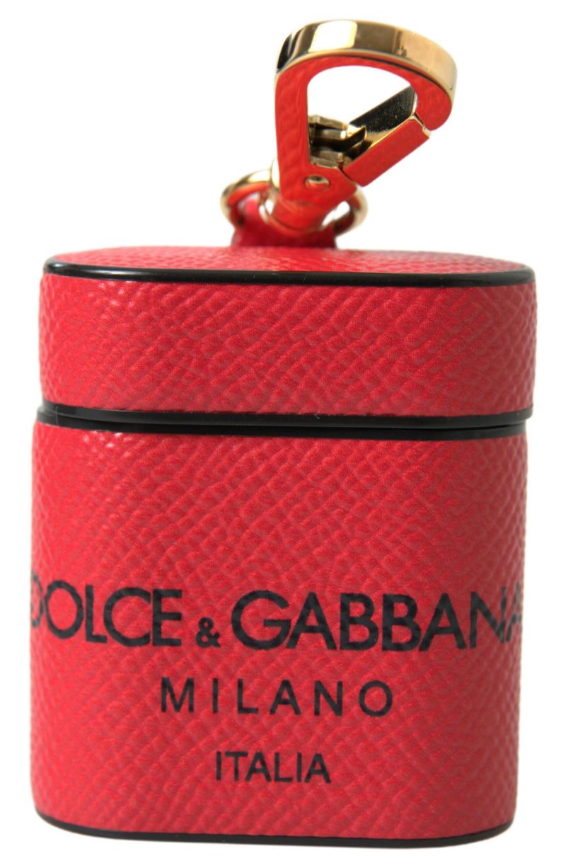 Red Black Calf Leather Logo Print Strap Airpods Case-Dolce & Gabbana-LabelTerrace.com