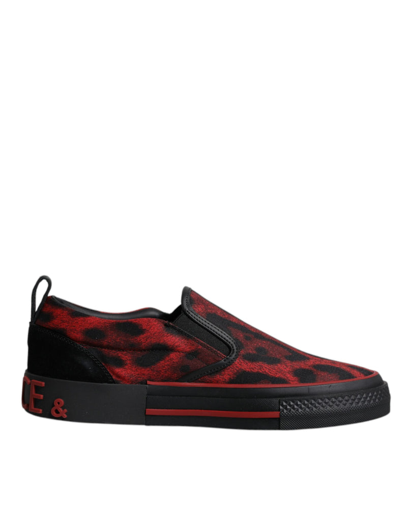 Red Black Leopard Cotton Men Low Top Sneakers Shoes-Dolce & Gabbana-LabelTerrace.com