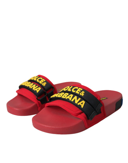 Red Black Logo Beachwear Flats Sandals Shoes-Dolce & Gabbana-LabelTerrace.com