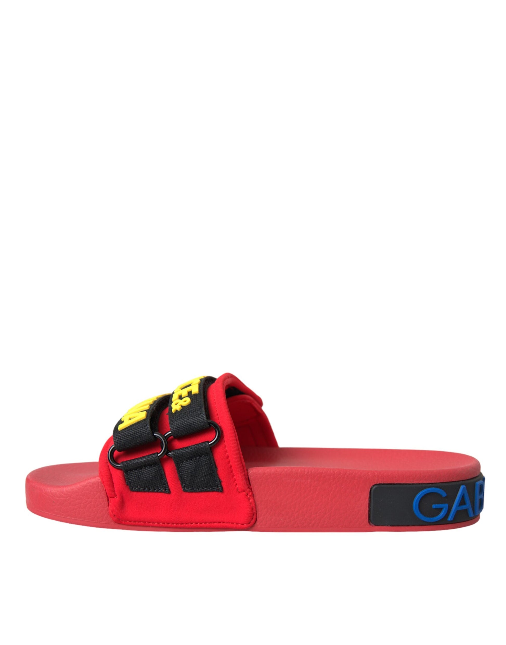 Red Black Logo Beachwear Flats Sandals Shoes-Dolce & Gabbana-LabelTerrace.com
