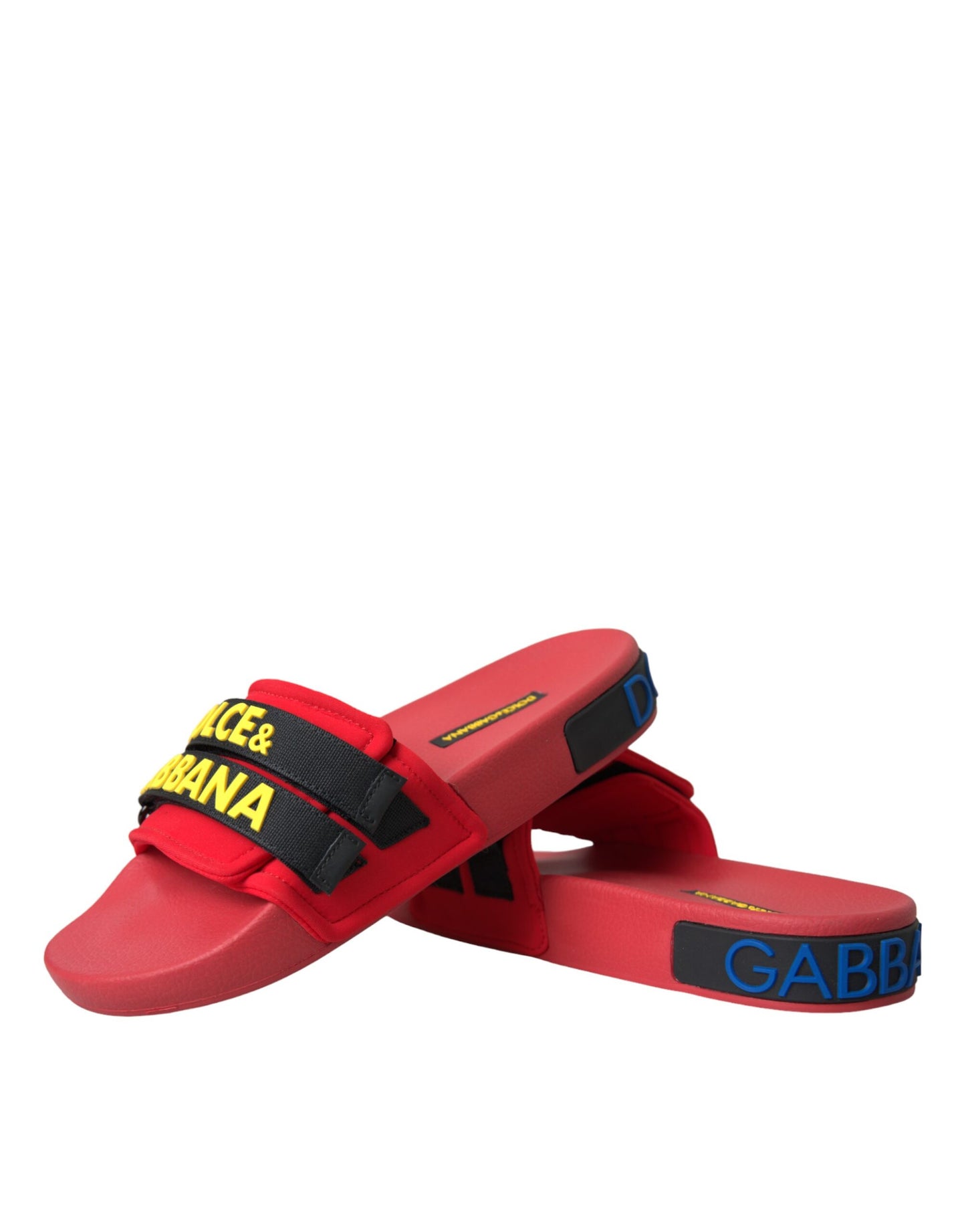 Red Black Logo Beachwear Flats Sandals Shoes-Dolce & Gabbana-LabelTerrace.com