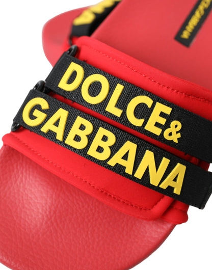 Red Black Logo Beachwear Flats Sandals Shoes-Dolce & Gabbana-LabelTerrace.com