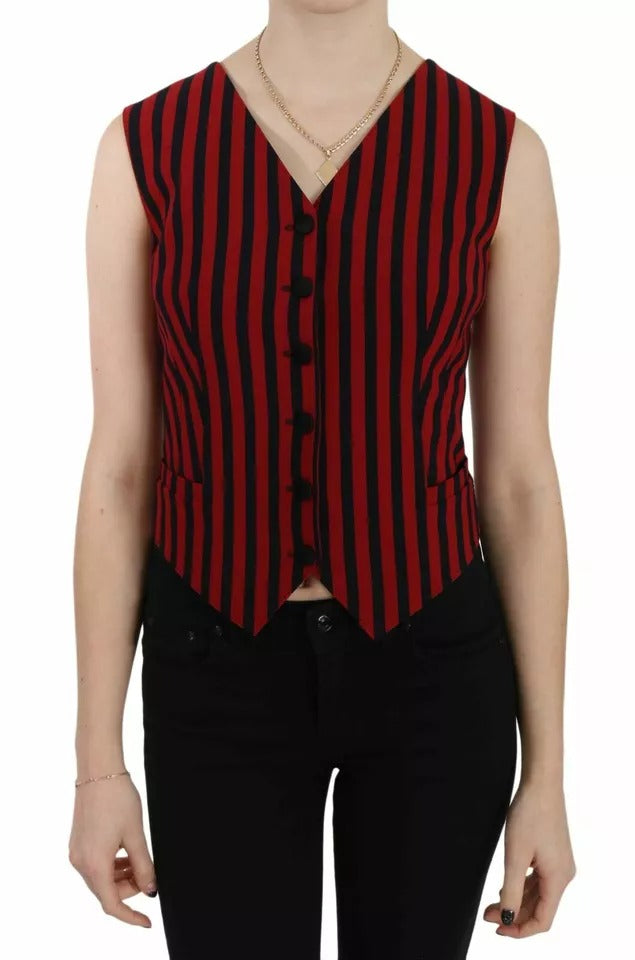 Red Black Stripe Vest Waistcoat Blouse Top-Dolce & Gabbana-LabelTerrace.com