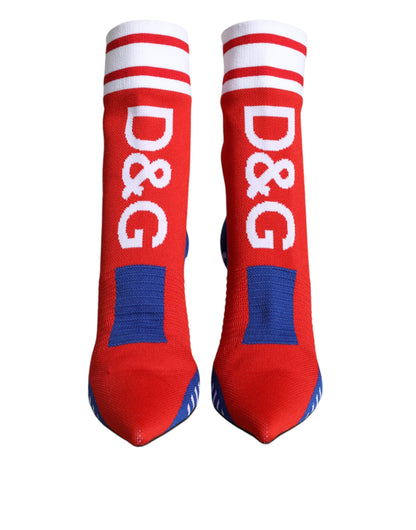 Red Blue Stretch Sock Style Ankle Boots Logo Shoes-Dolce & Gabbana-LabelTerrace.com