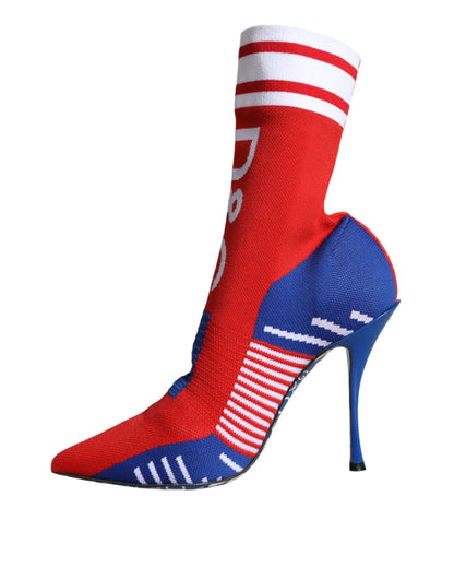 Red Blue Stretch Sock Style Ankle Boots Logo Shoes-Dolce & Gabbana-LabelTerrace.com