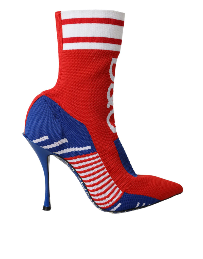 Red Blue Stretch Sock Style Short Boots Logo Shoes-Dolce & Gabbana-LabelTerrace.com