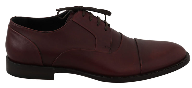 Red Bordeaux Leather Derby Formal Shoes-Dolce & Gabbana-LabelTerrace.com