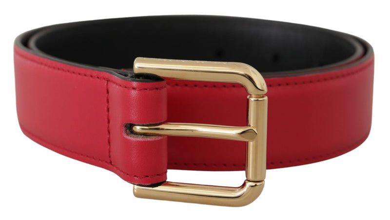 Red Calf Leather Gold Tone Logo Metal Buckle Belt-Dolce & Gabbana-LabelTerrace.com