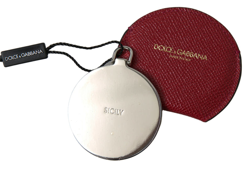 Red Calfskin Leather Round Hand Mirror Holder-Dolce & Gabbana-LabelTerrace.com