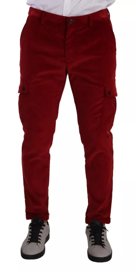 Red Corduroy Cotton Cargo Skinny Pants-Dolce & Gabbana-LabelTerrace.com