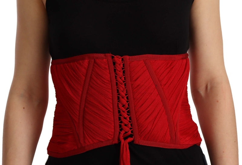 Red Corset Belt Stretch Waist Strap Silk Top-Dolce & Gabbana-LabelTerrace.com
