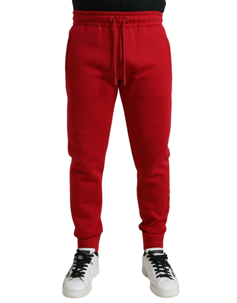 Red Cotton Blend Skinny Jogger Pants-Dolce & Gabbana-LabelTerrace.com