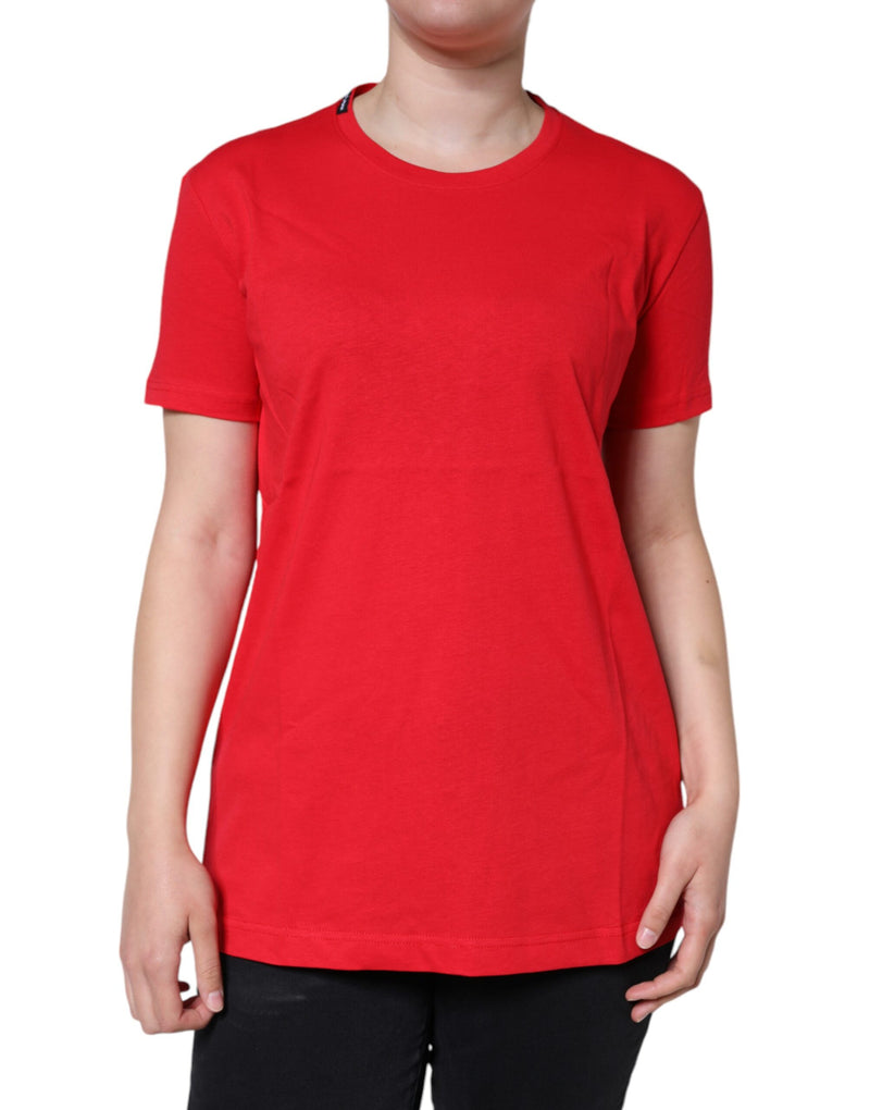 Red Cotton Crew Neck Short Sleeve Tee T-shirt-Dolce & Gabbana-LabelTerrace.com
