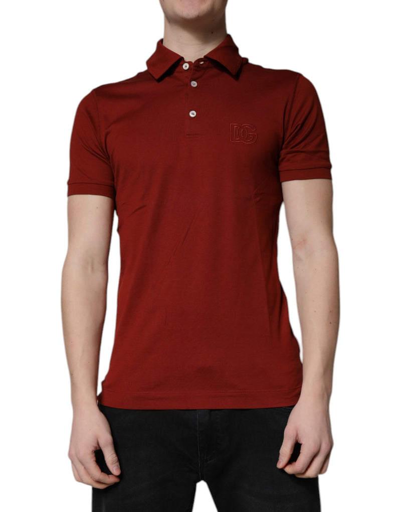 Red Cotton DG Logo Collared Men Polo T-shirt-Dolce & Gabbana-LabelTerrace.com