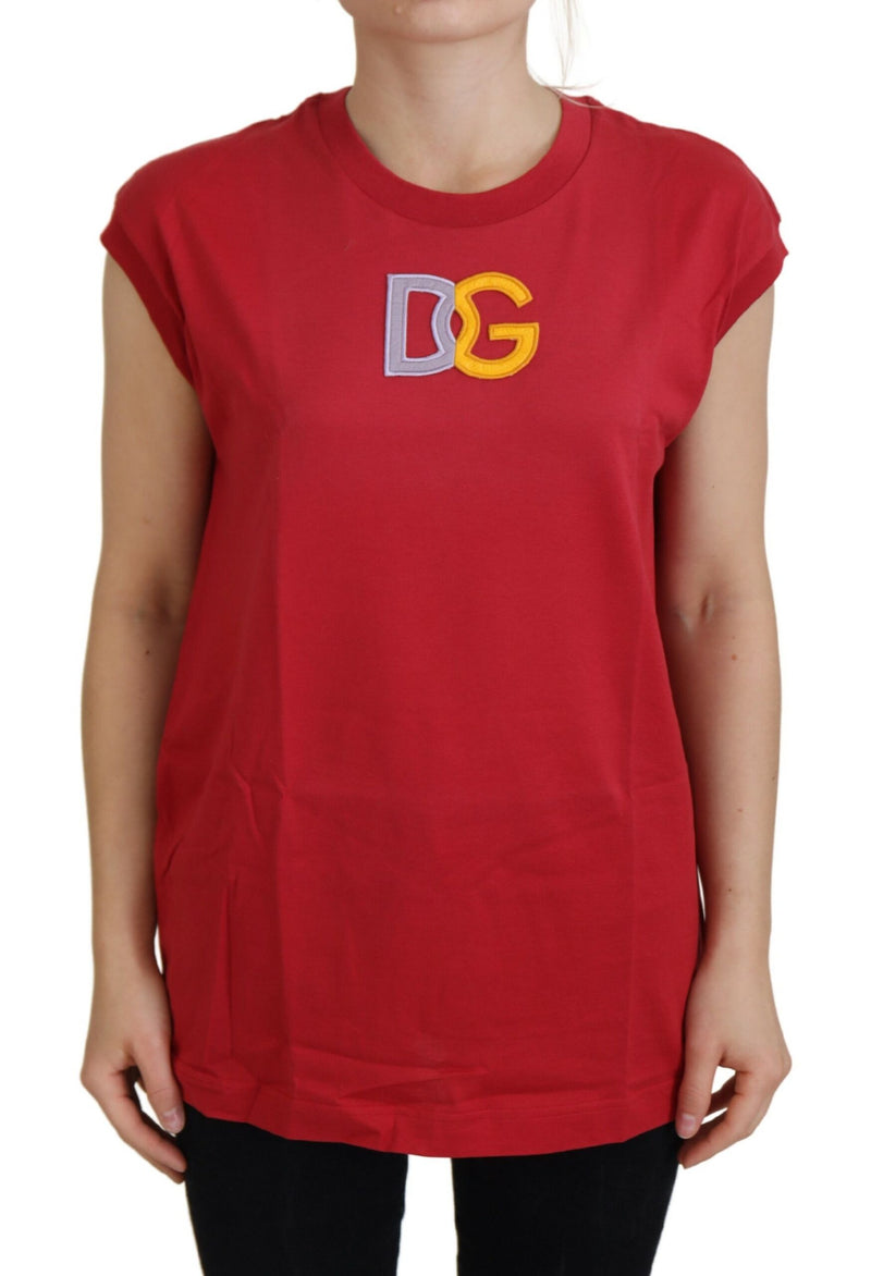 Red Cotton DG Logo Tank Top T-shirt-Dolce & Gabbana-LabelTerrace.com