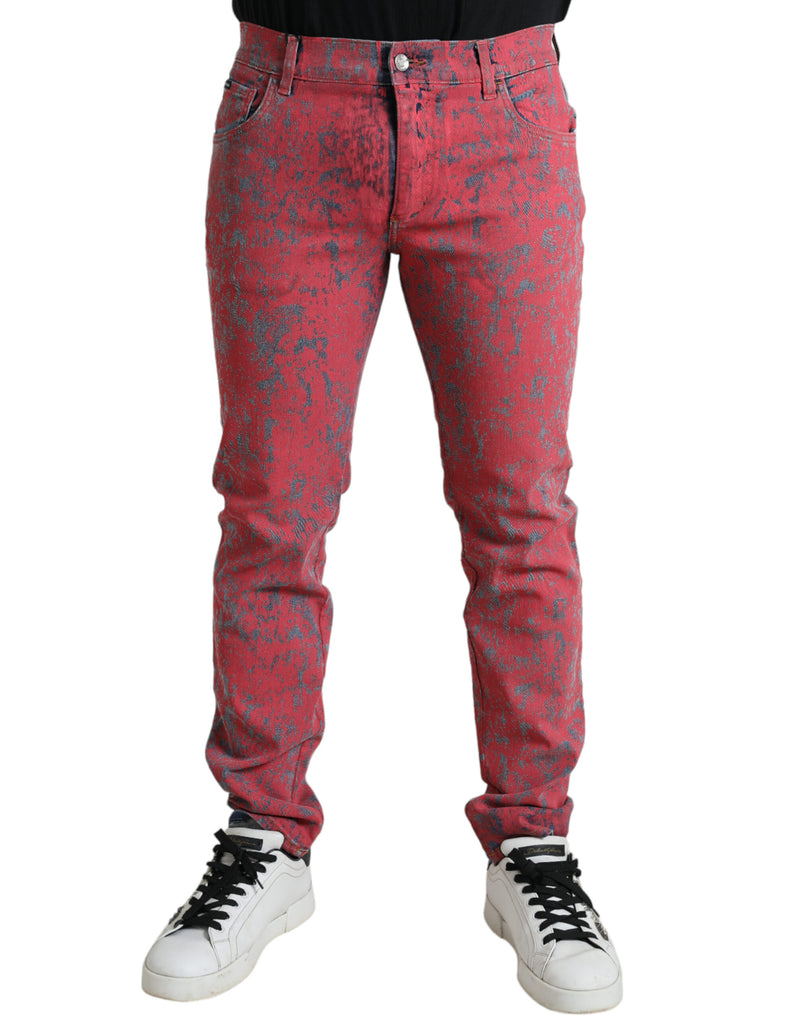Red Cotton Dye Slim Fit Men Denim Jeans-Dolce & Gabbana-LabelTerrace.com