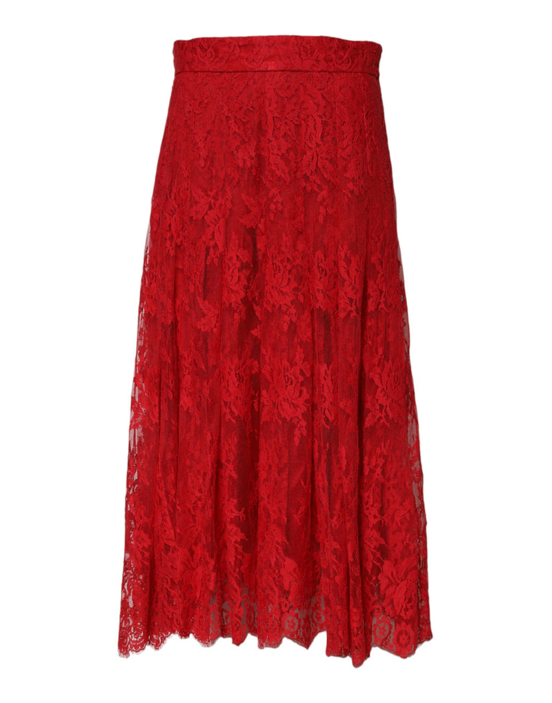 Red Cotton Floral Lace A-line Long Maxi Skirt-Dolce & Gabbana-LabelTerrace.com