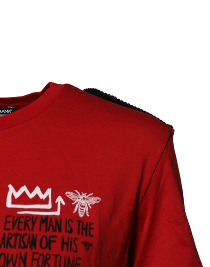 Red Cotton Graphic Print Crew Neck T-shirt-Dolce & Gabbana-LabelTerrace.com
